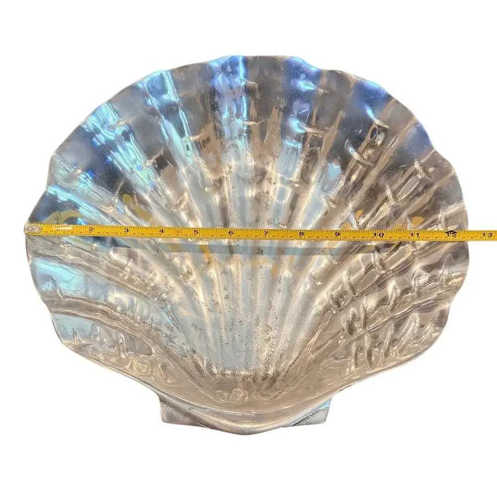 Vintage Polished Aluminum Clam Shell Dish Bowl 11” x 12.5” x 3” Platter